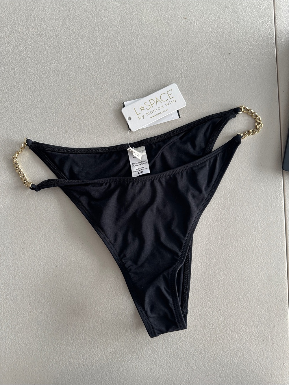 l*space Black Bikini Bottoms with Gold Chain Side Straps